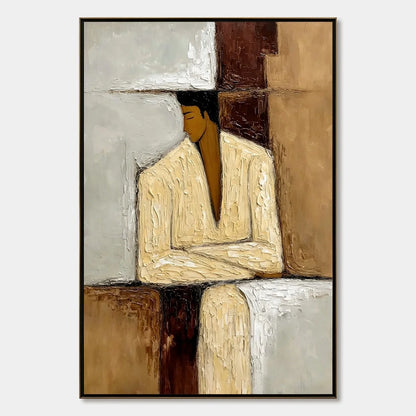 CONTEMPLATION: Textured Abstract Figurative Portrait Oil Painting | hanging in CONTEMPLATION: Textured Abstract Figurative Portrait Oil Painting featuring layered textured brushwork in refined tone...
