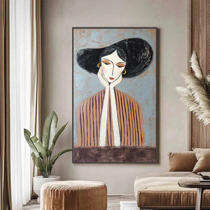 Contemplation Textured Portrait Oil Painting | Modern Wall Art | Figurative closeup, raised brushwork detail