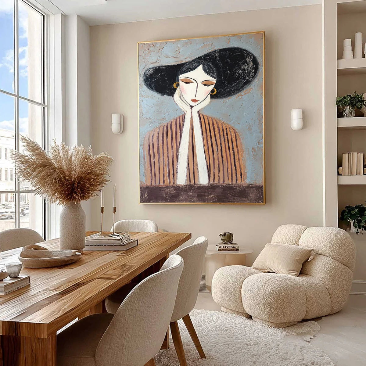 Contemplation Textured Portrait Oil Painting | Modern Wall Art | Figurative mood, soft natural light studio shot