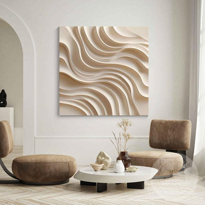 Contemporary 3D Wood Abstract Wall Art, Hand Carved Layered Wave Wooden Panel, M #3