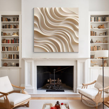Contemporary 3D Wood Abstract Wall Art, Hand Carved Layered Wave Wooden Panel, M #5