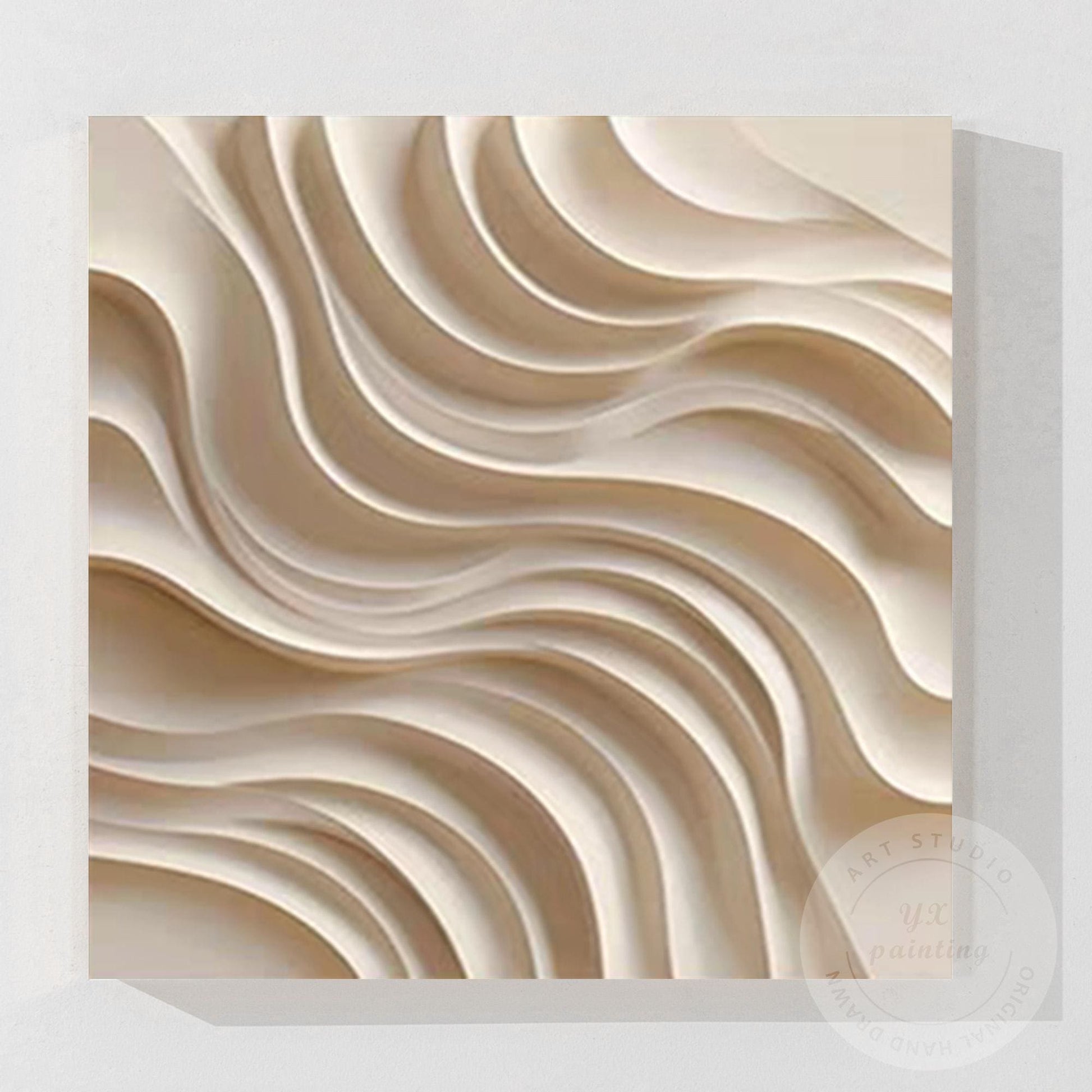 Contemporary 3D Wood Abstract Wall Art, Hand Carved Layered Wave Wooden Panel, M #7