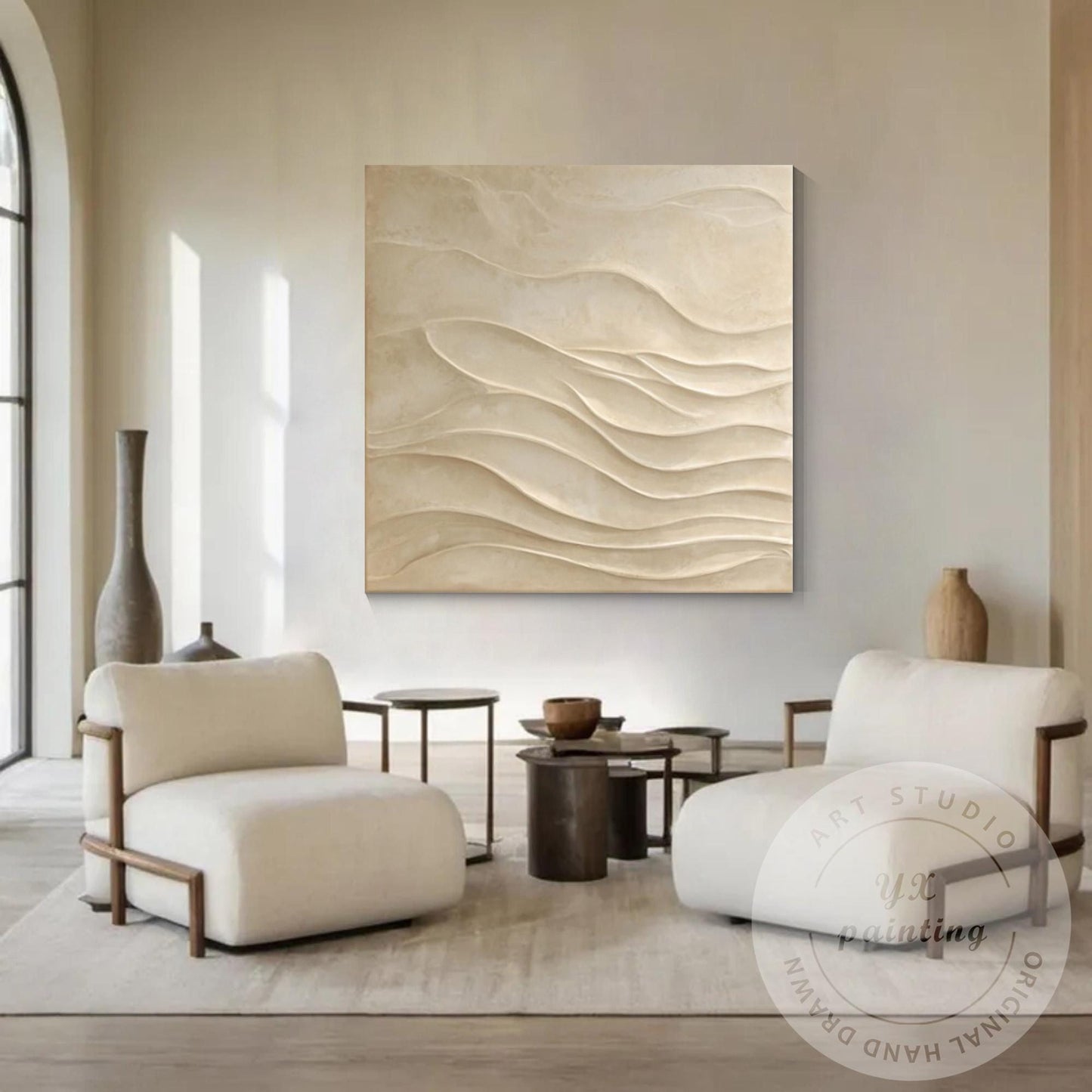 Contemporary 3D Wood Abstract Wall Art, Hand Carved Minimalist Wooden Wall Panel #2