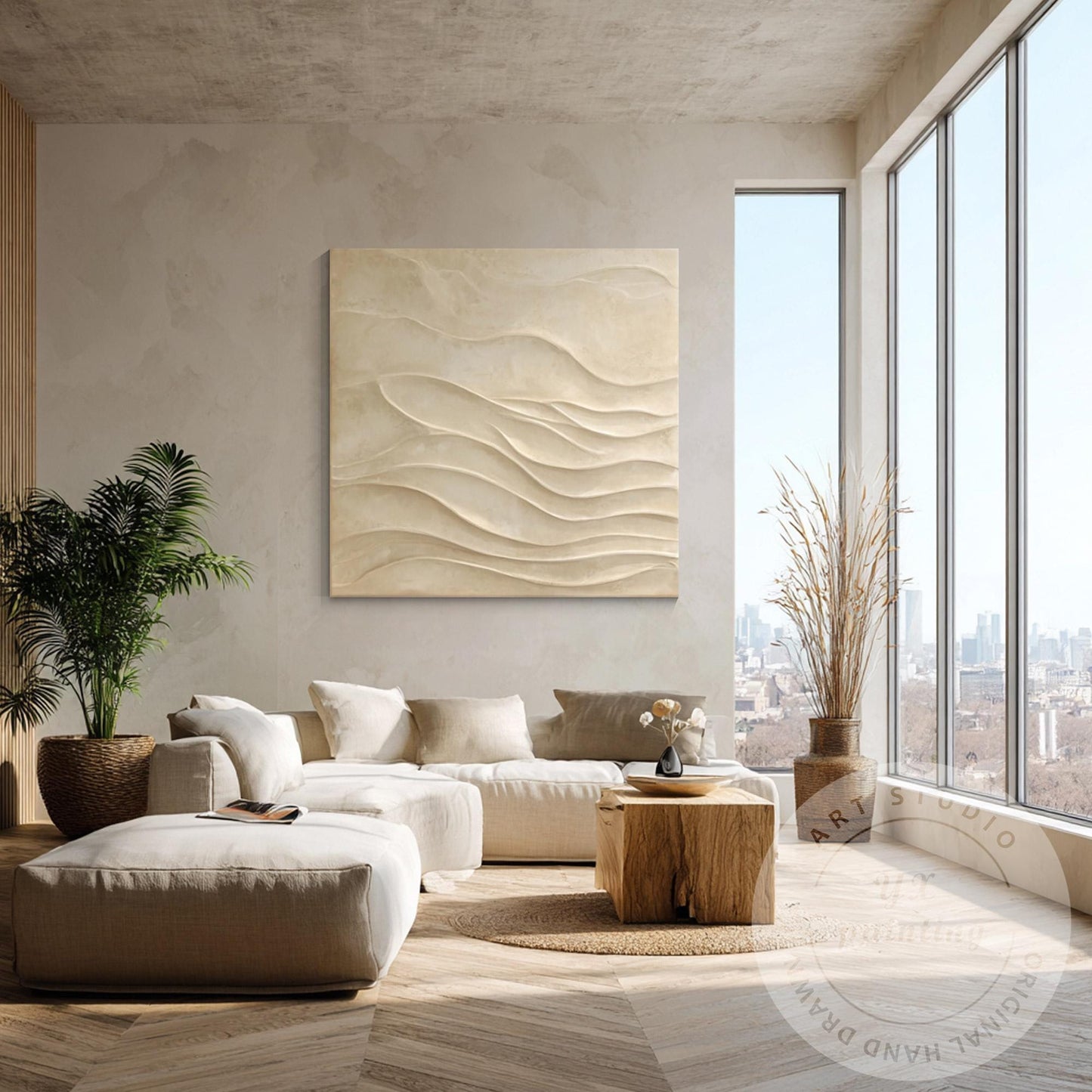 Contemporary 3D Wood Abstract Wall Art, Hand Carved Minimalist Wooden Wall Panel #3