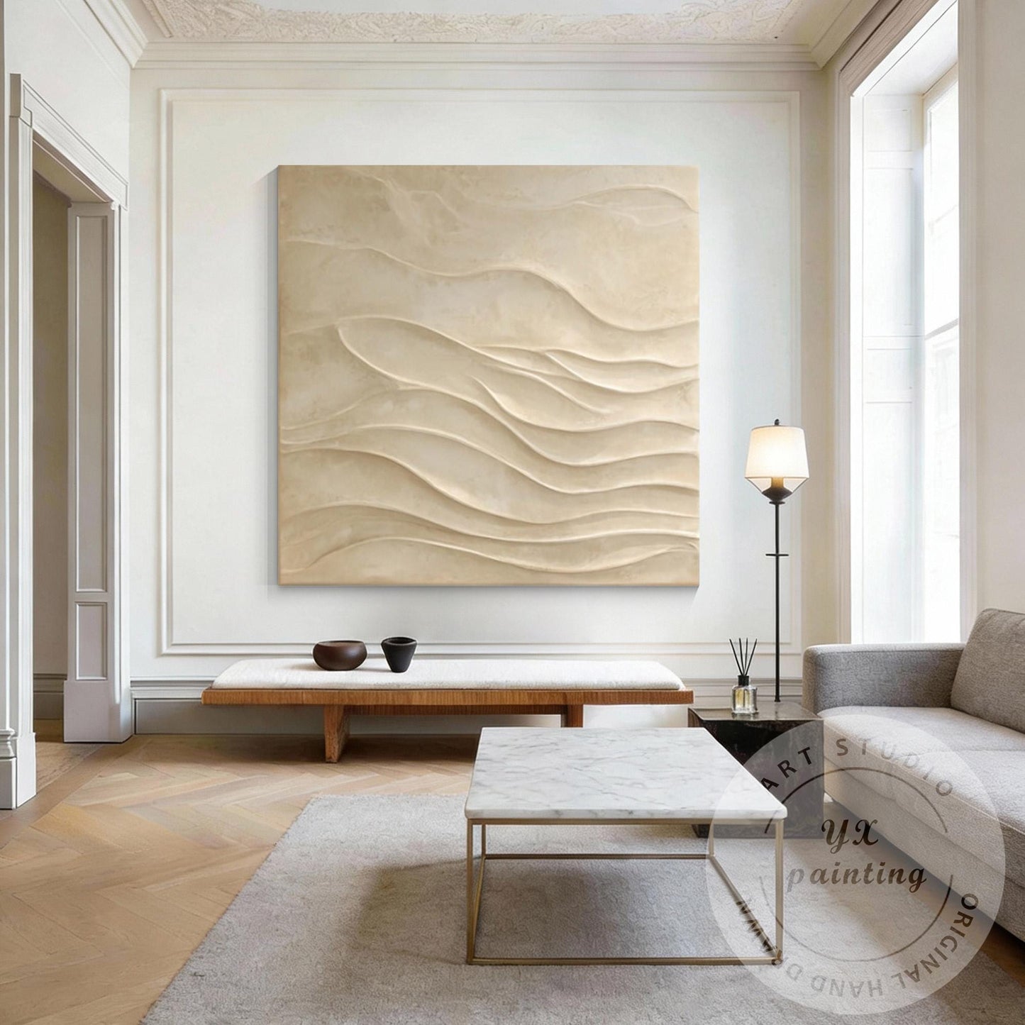Contemporary 3D Wood Abstract Wall Art, Hand Carved Minimalist Wooden Wall Panel #4