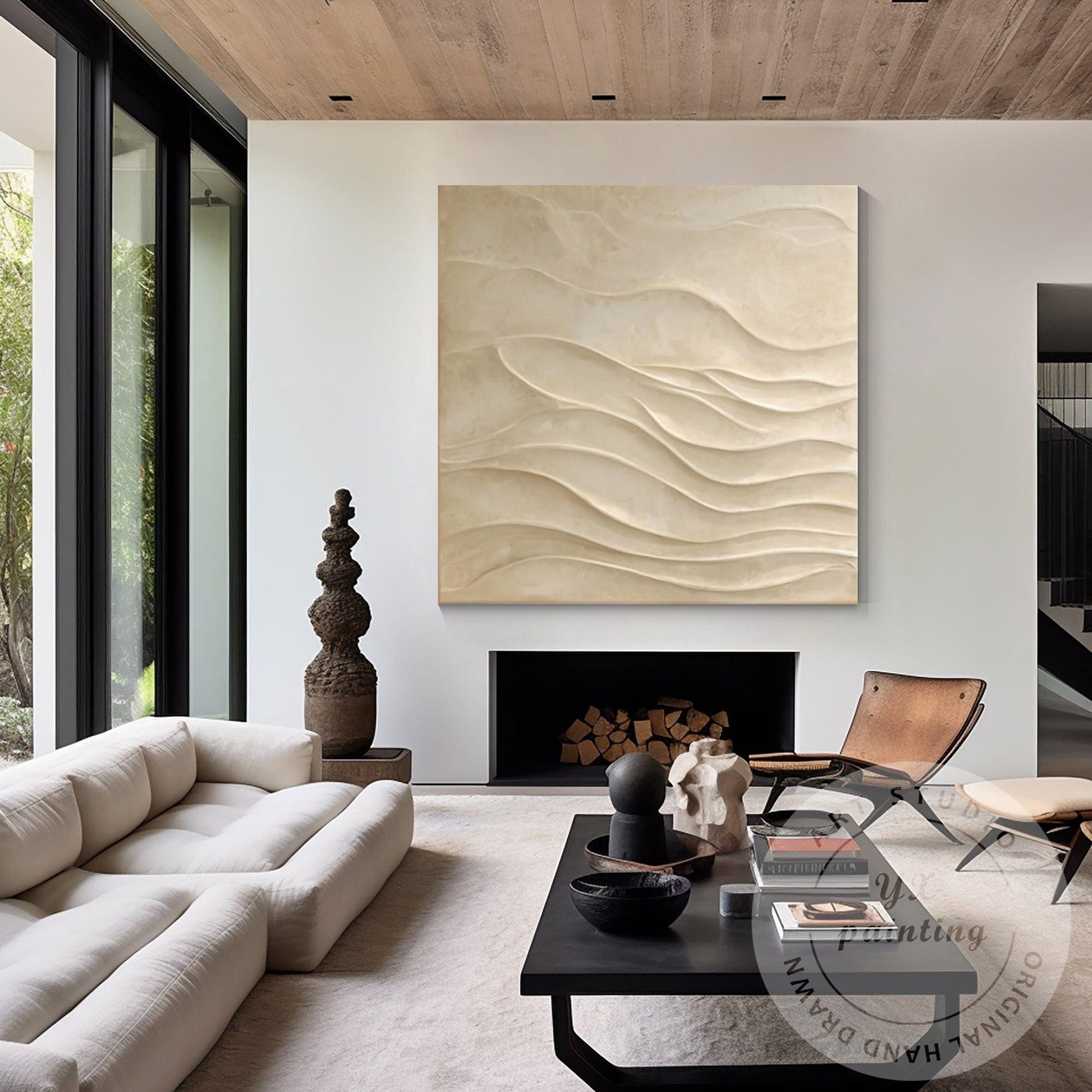 Contemporary 3D Wood Abstract Wall Art, Hand Carved Minimalist Wooden Wall Panel #5