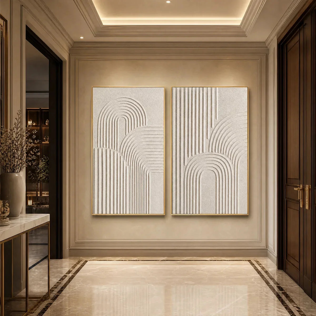 CONTINUUM: Beige Textured Minimalist Wabi-Sabi Abstract Diptych | rolled canvas, ready for custom framing