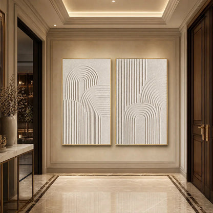 CONTINUUM: Beige Textured Minimalist Wabi-Sabi Abstract Diptych | rolled canvas, ready for custom framing