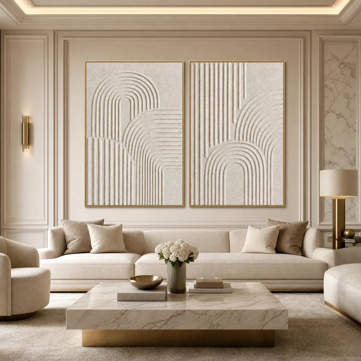 CONTINUUM: Beige Textured Minimalist Wabi-Sabi Abstract Diptych | Minimalist mood, soft natural light studio shot