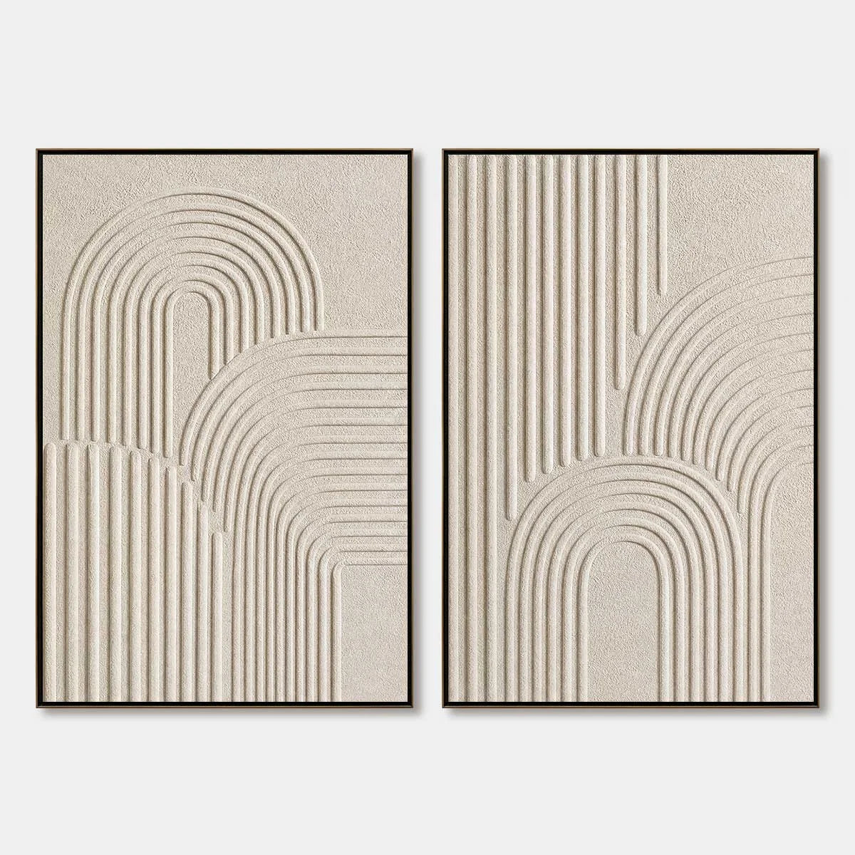 CONTINUUM: Beige Textured Minimalist Wabi-Sabi Abstract Diptych | hanging in CONTINUUM: Beige Textured Minimalist Wabi-Sabi Abstract Diptych featuring layered textured brushwork in refined tones; m...