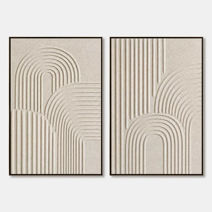 CONTINUUM: Beige Textured Minimalist Wabi-Sabi Abstract Diptych | hanging in CONTINUUM: Beige Textured Minimalist Wabi-Sabi Abstract Diptych featuring layered textured brushwork in refined tones; m...