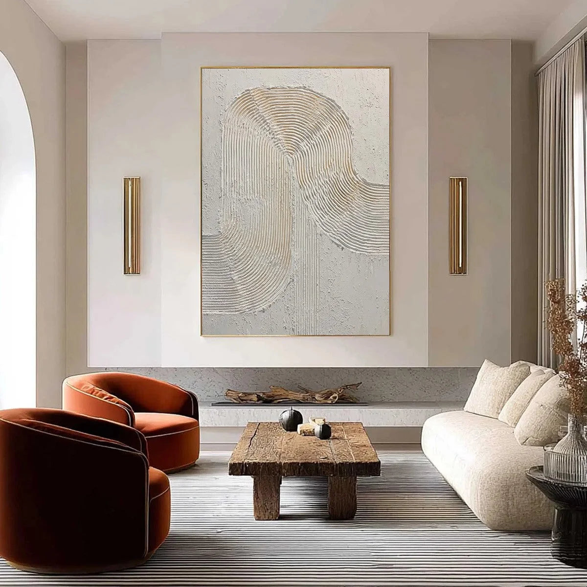 CONTINUUM: Textured Minimalist Abstract Painting in White and Beige | Minimalist closeup, raised brushwork detail
