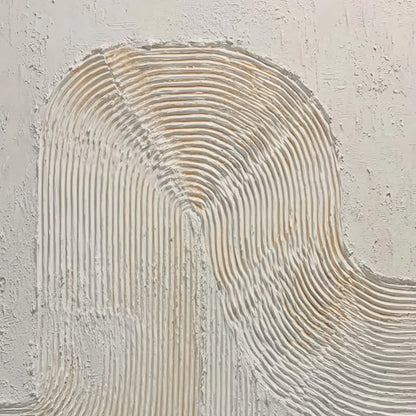 CONTINUUM: Textured Minimalist Abstract Painting in White and Beige | rectangular format, hand-painted canvas edge
