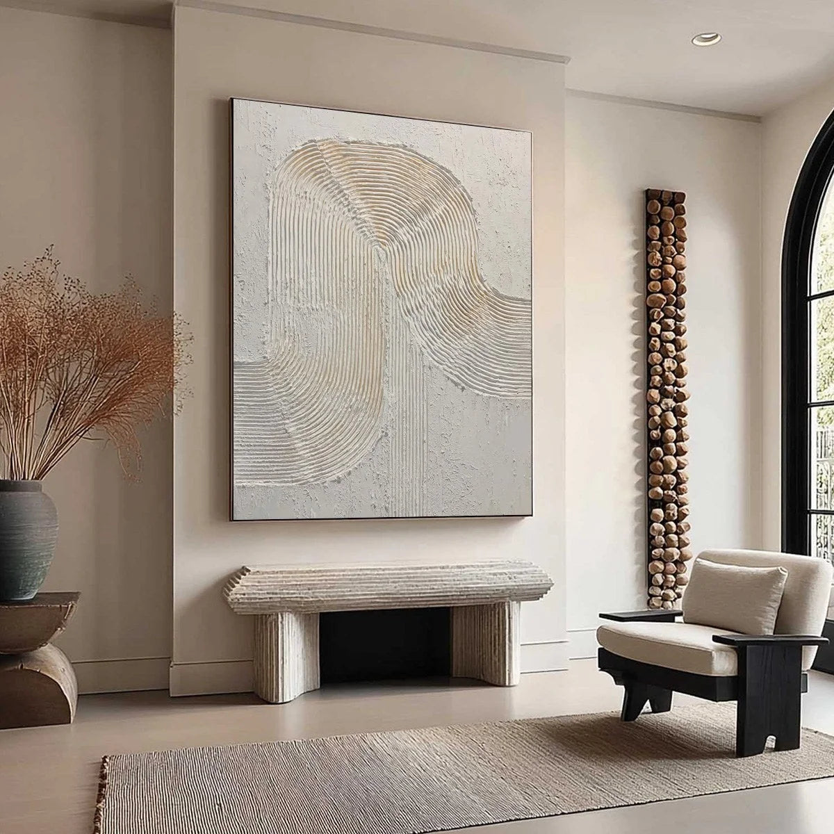 CONTINUUM: Textured Minimalist Abstract Painting in White and Beige | beige palette, original Hand-painted on premium stretched canvas using artist-grade oils; rich layered surface combines smooth ...