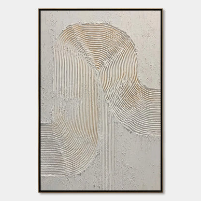CONTINUUM: Textured Minimalist Abstract Painting in White and Beige | hanging in CONTINUUM: Textured Minimalist Abstract Painting in White and Beige featuring layered textured brushwork in refined ...