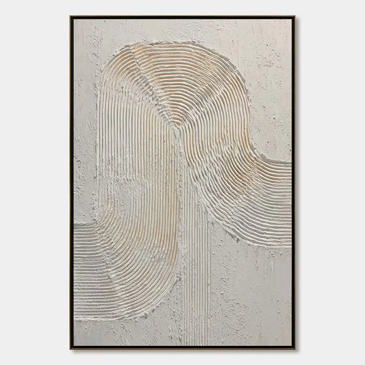 CONTINUUM: Textured Minimalist Abstract Painting in White and Beige | hanging in CONTINUUM: Textured Minimalist Abstract Painting in White and Beige featuring layered textured brushwork in refined ...