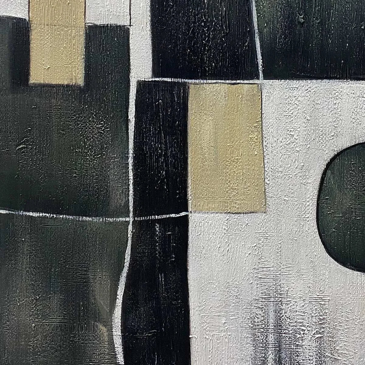 CONTRAST: Abstract Geometric Oil Painting | black frame version on white wall