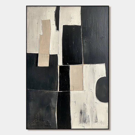 CONTRAST: Abstract Geometric Oil Painting | hanging in CONTRAST: Abstract Geometric Oil Painting featuring layered textured brushwork in refined tones; abstract composition with rich palette-knife ...