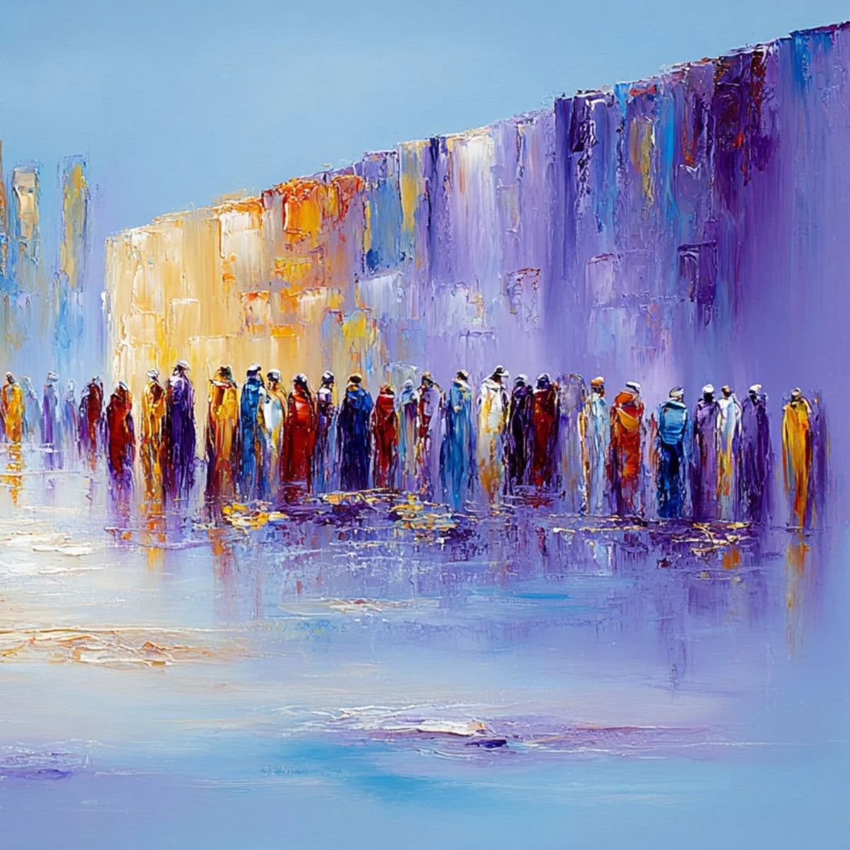 CONVERGENCE: Abstract Figurative Cityscape Palette Knife Painting | rectangular format, hand-painted canvas edge