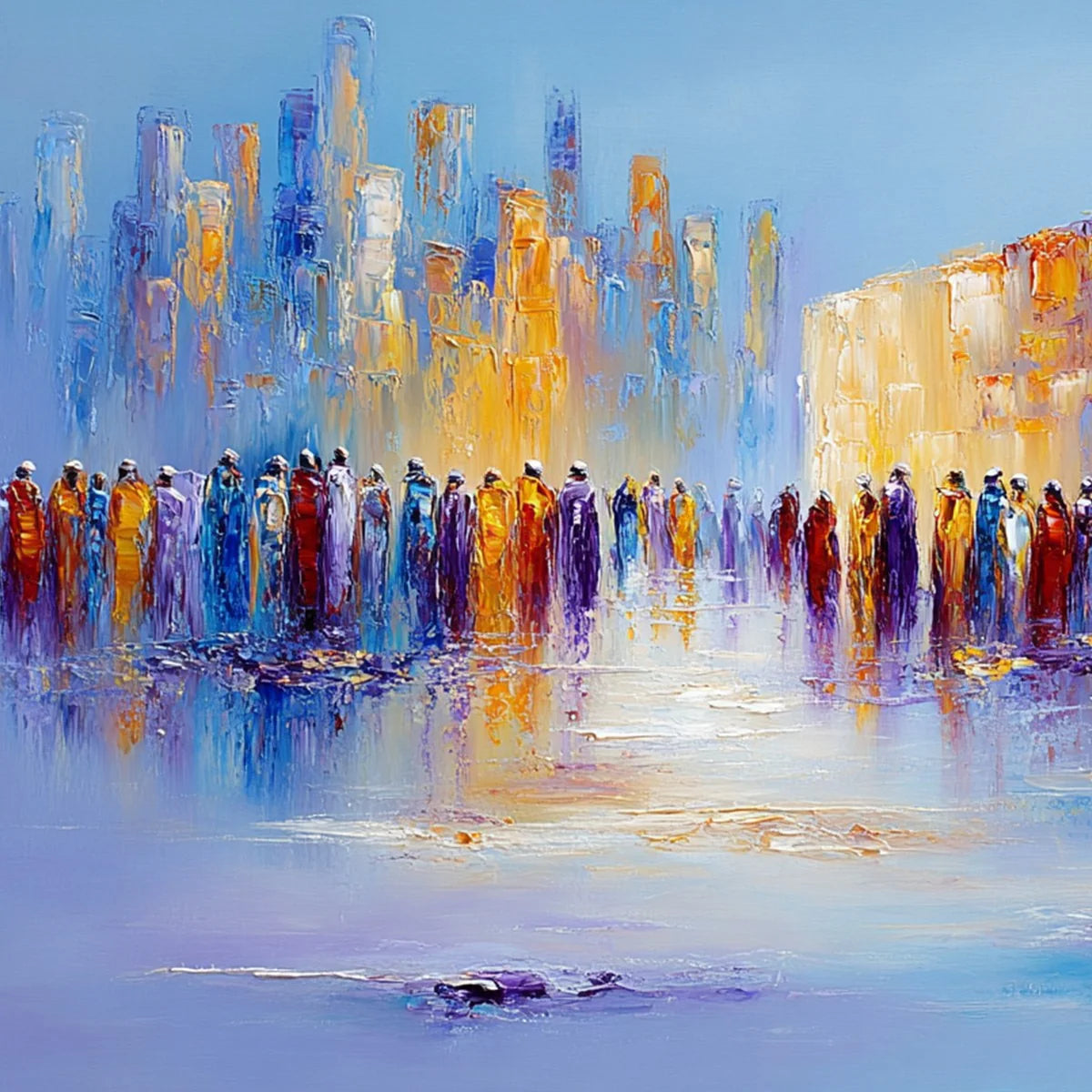 CONVERGENCE: Abstract Figurative Cityscape Palette Knife Painting | rolled canvas, ready for custom framing