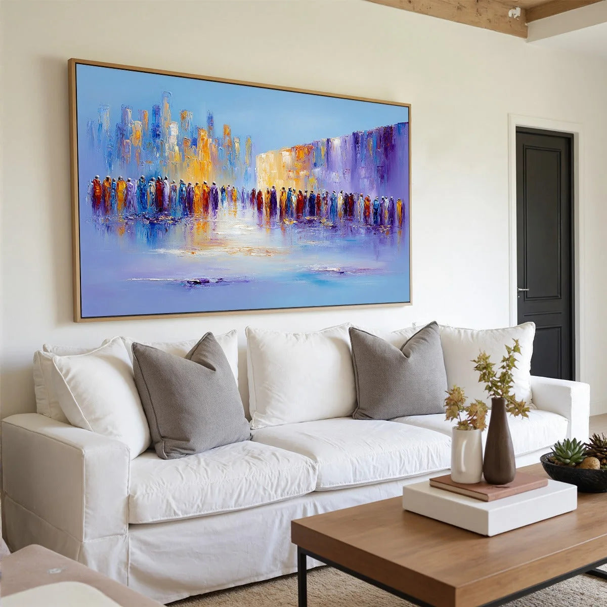 CONVERGENCE: Abstract Figurative Cityscape Palette Knife Painting | Figurative mood, soft natural light studio shot
