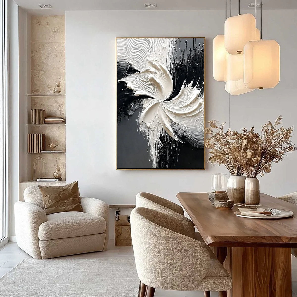 CONVERGENCE: Textured Black and White Abstract Impasto Painting | Abstract closeup, raised brushwork detail
