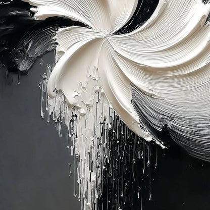 CONVERGENCE: Textured Black and White Abstract Impasto Painting | rectangular format, hand-painted canvas edge