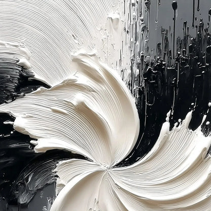 CONVERGENCE: Textured Black and White Abstract Impasto Painting | rolled canvas, ready for custom framing