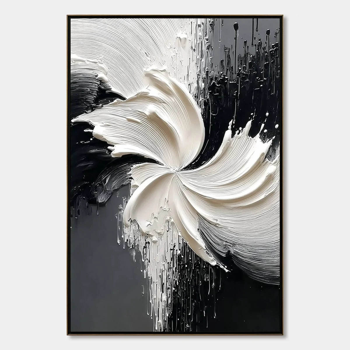 CONVERGENCE: Textured Black and White Abstract Impasto Painting | hanging in CONVERGENCE: Textured Black and White Abstract Impasto Painting featuring layered textured brushwork in refined tones; a...