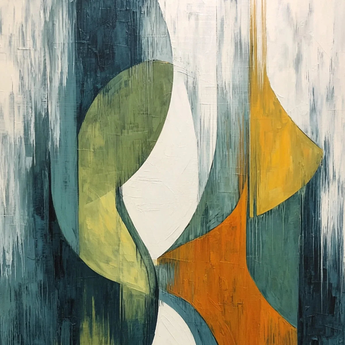 CONVERGENCE: Bold Vertical Abstract Painting with Textured Color Blocks | rectangular format, hand-painted canvas edge