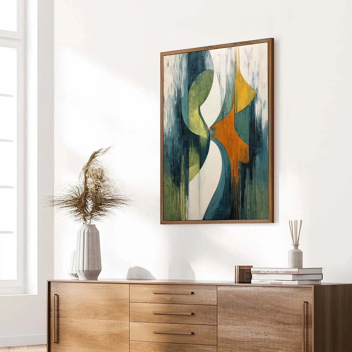 CONVERGENCE: Bold Vertical Abstract Painting with Textured Color Blocks | beige palette, original Hand-painted on premium stretched canvas using artist-grade oils; rich layered surface combines smo...