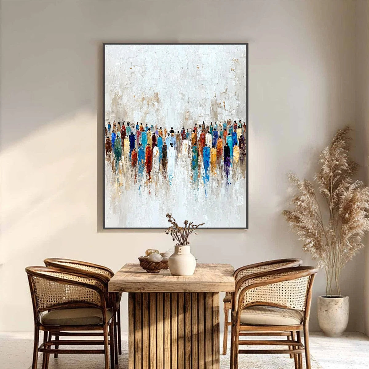 CONVERGENCE: Colorful Abstract Figurative Painting of a Crowd | Figurative closeup, raised brushwork detail