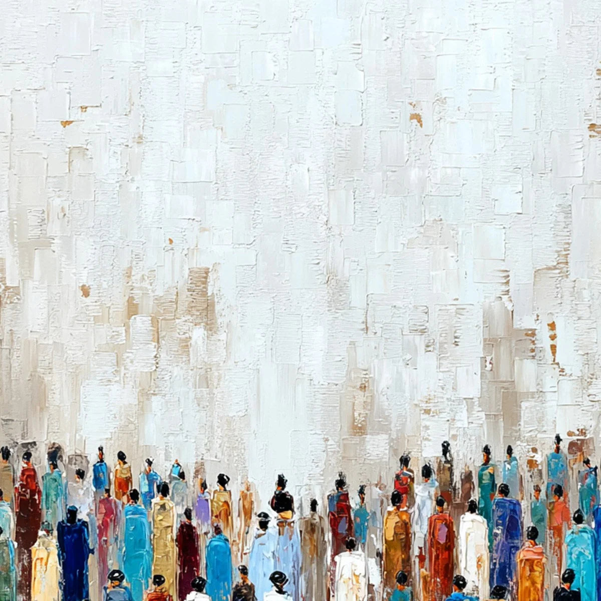 CONVERGENCE: Colorful Abstract Figurative Painting of a Crowd | rolled canvas, ready for custom framing