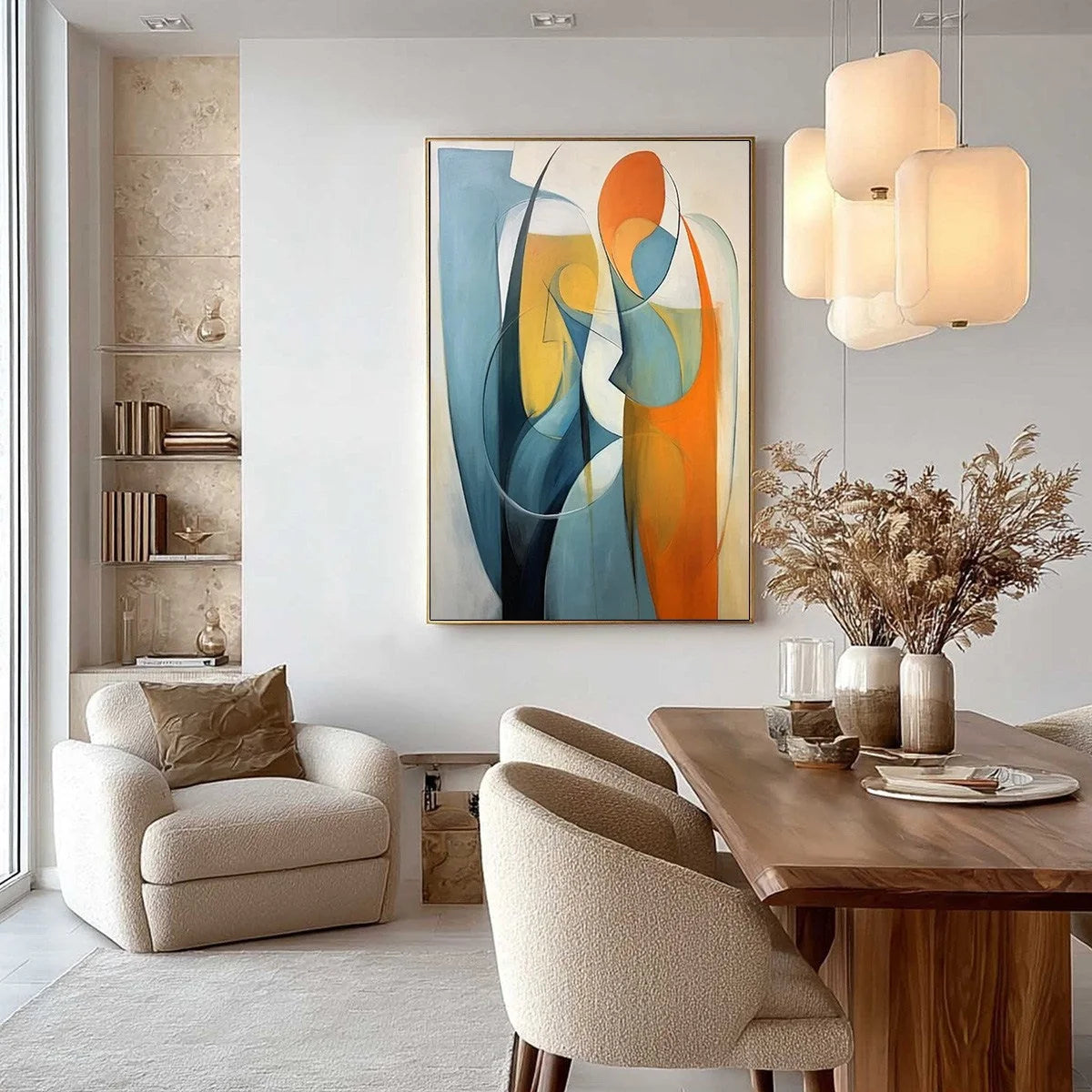 CONVERGENCE: Colorful Modern Abstract Figurative Art | gold frame stretched on neutral wall