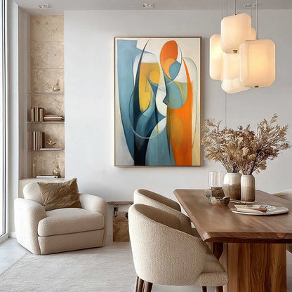 CONVERGENCE: Colorful Modern Abstract Figurative Art | gold frame stretched on neutral wall