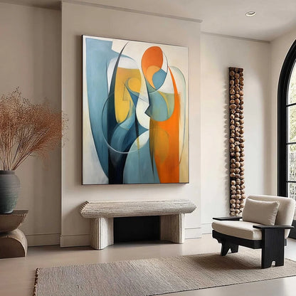 CONVERGENCE: Colorful Modern Abstract Figurative Art | beige palette, original Hand-painted on premium stretched canvas using artist-grade oils; rich layered surface combines smooth gradients with ...