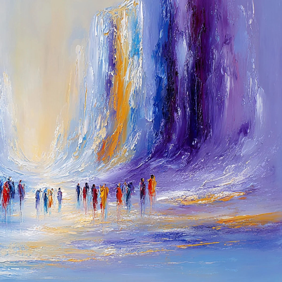 CONVERGENCE: Large Colorful Abstract Figurative Oil Painting | rectangular format, hand-painted canvas edge