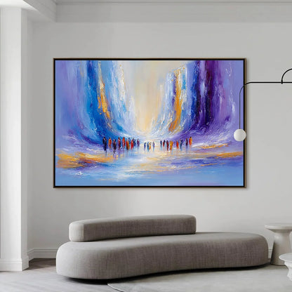 CONVERGENCE: Large Colorful Abstract Figurative Oil Painting | black frame version on white wall