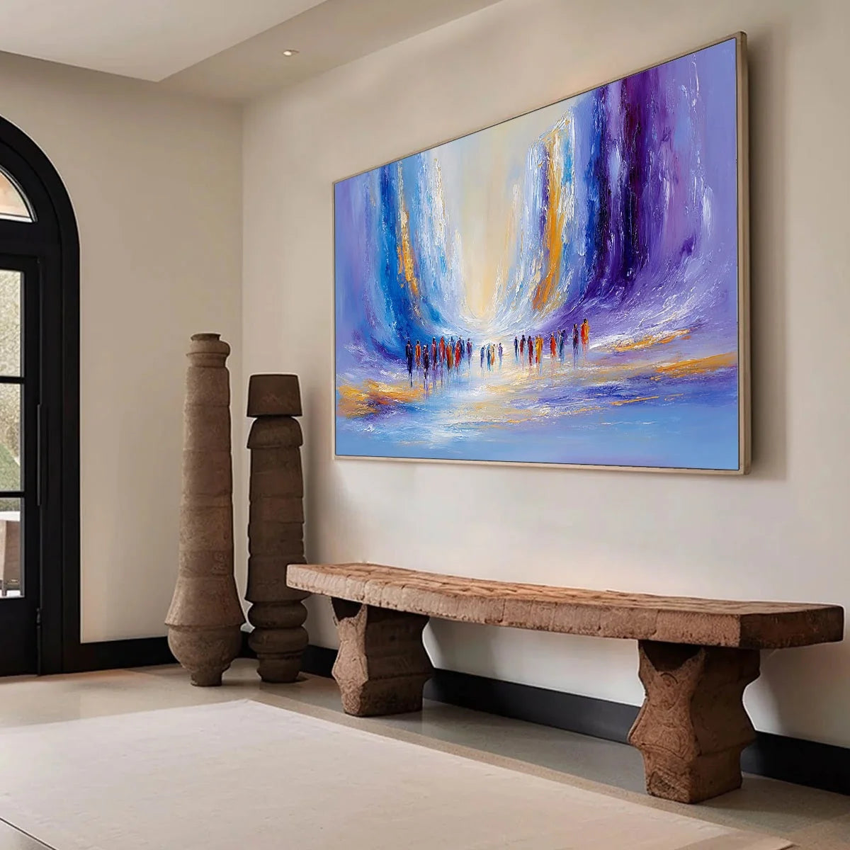 CONVERGENCE: Large Colorful Abstract Figurative Oil Painting | beige palette, original Hand-painted on premium stretched canvas using artist-grade oils; rich layered surface combines smooth gradien...