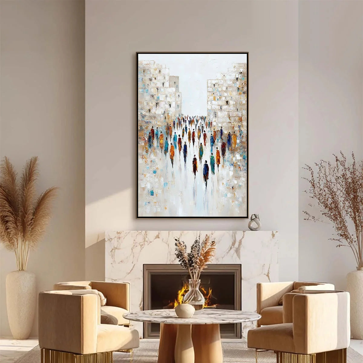 CONVERGENCE: Textured Abstract Figurative Cityscape Painting | Figurative closeup, raised brushwork detail