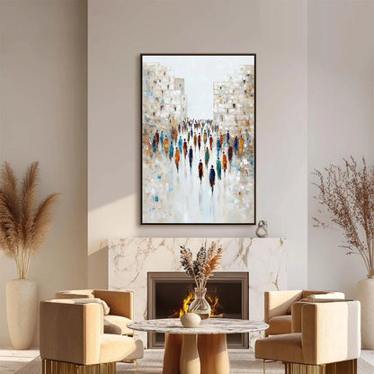 CONVERGENCE: Textured Abstract Figurative Cityscape Painting | Figurative closeup, raised brushwork detail
