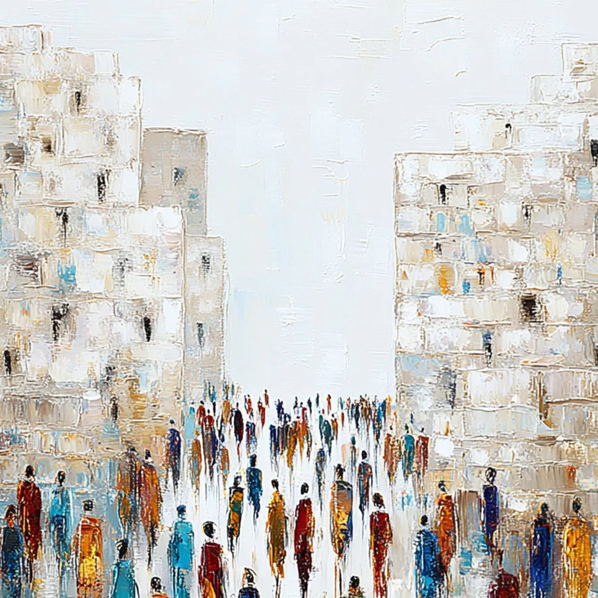 CONVERGENCE: Textured Abstract Figurative Cityscape Painting | rectangular format, hand-painted canvas edge