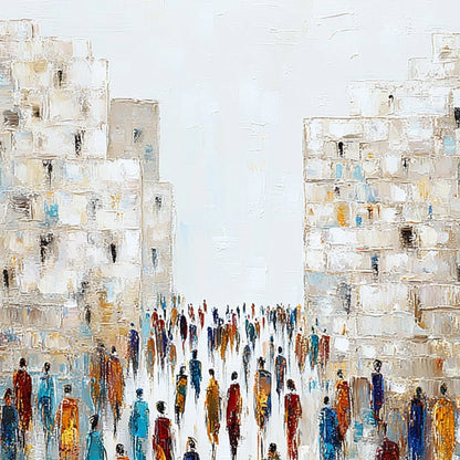 CONVERGENCE: Textured Abstract Figurative Cityscape Painting | rectangular format, hand-painted canvas edge