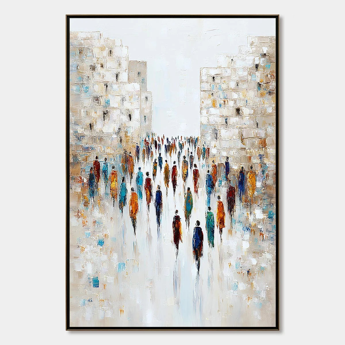 CONVERGENCE: Textured Abstract Figurative Cityscape Painting | hanging in CONVERGENCE: Textured Abstract Figurative Cityscape Painting featuring layered textured brushwork in refined tones; figurat...