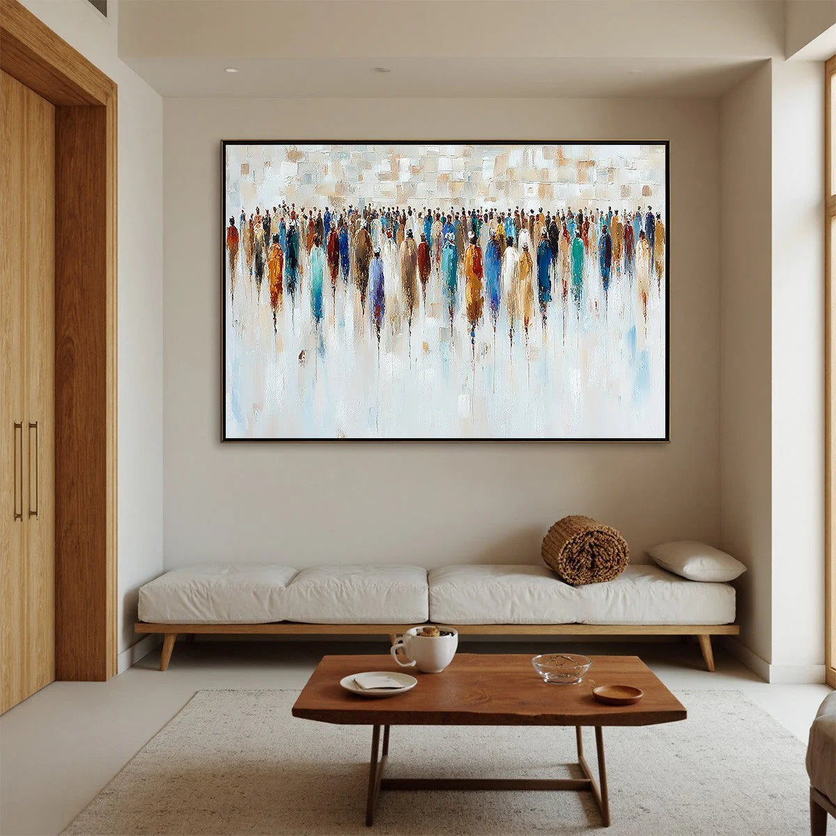 CONVERGENCE: Textured Abstract Figurative Crowd Painting | Figurative closeup, raised brushwork detail