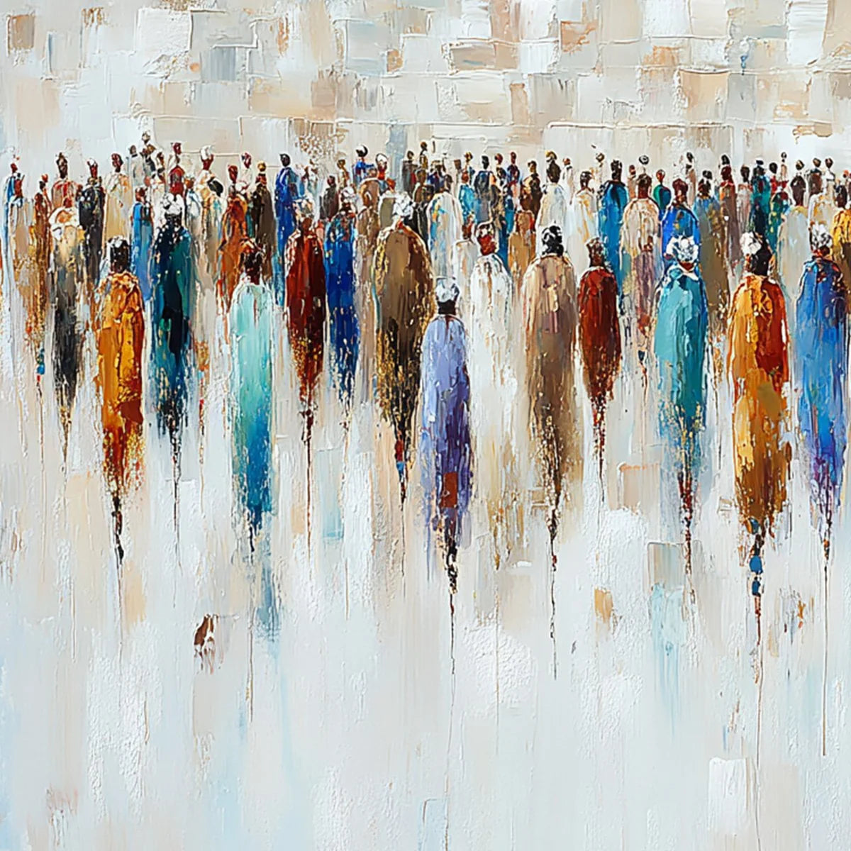 CONVERGENCE: Textured Abstract Figurative Crowd Painting | rolled canvas, ready for custom framing