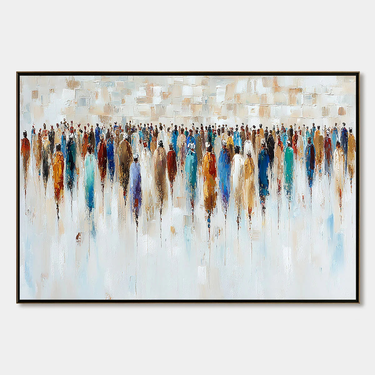 CONVERGENCE: Textured Abstract Figurative Crowd Painting | hanging in CONVERGENCE: Textured Abstract Figurative Crowd Painting featuring layered textured brushwork in refined tones; figurative comp...