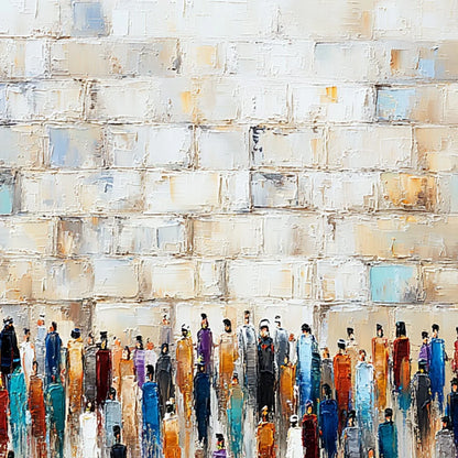 CONVERGENCE: Textured Abstract Figurative Painting of People Gathering | rectangular format, hand-painted canvas edge