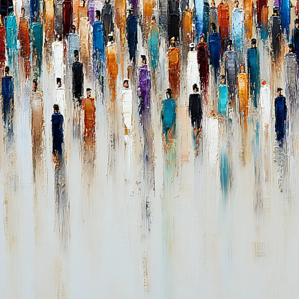 CONVERGENCE: Textured Abstract Figurative Painting of People Gathering | rolled canvas, ready for custom framing