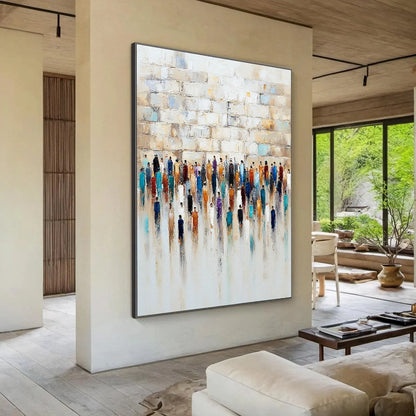 CONVERGENCE: Textured Abstract Figurative Painting of People Gathering | Figurative mood, soft natural light studio shot